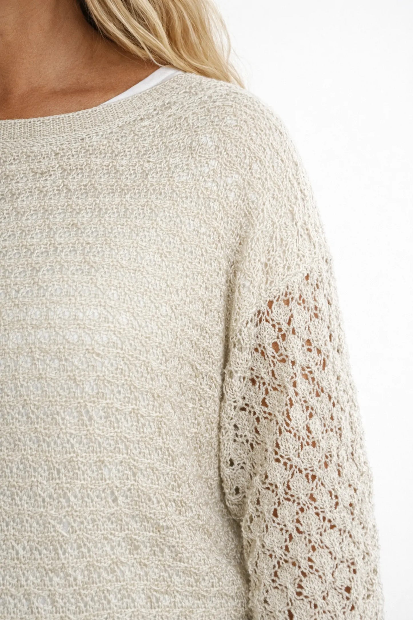 Eliza Batwing Spring Knit Crochet - Beige