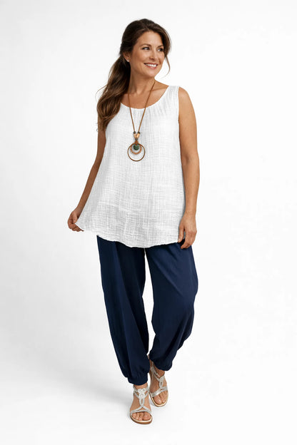 Amira Cotton Button Pocket Pants - Navy