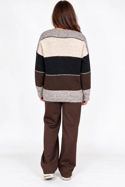 Wool Mix Stripe Marie Top - Fleck Mocha/Black/Chocolate/Beige
