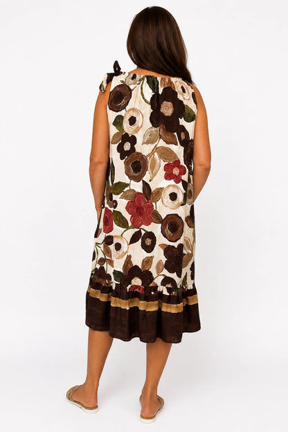 Tied Sleeve Detail Italia Garden Dress - Chocolate