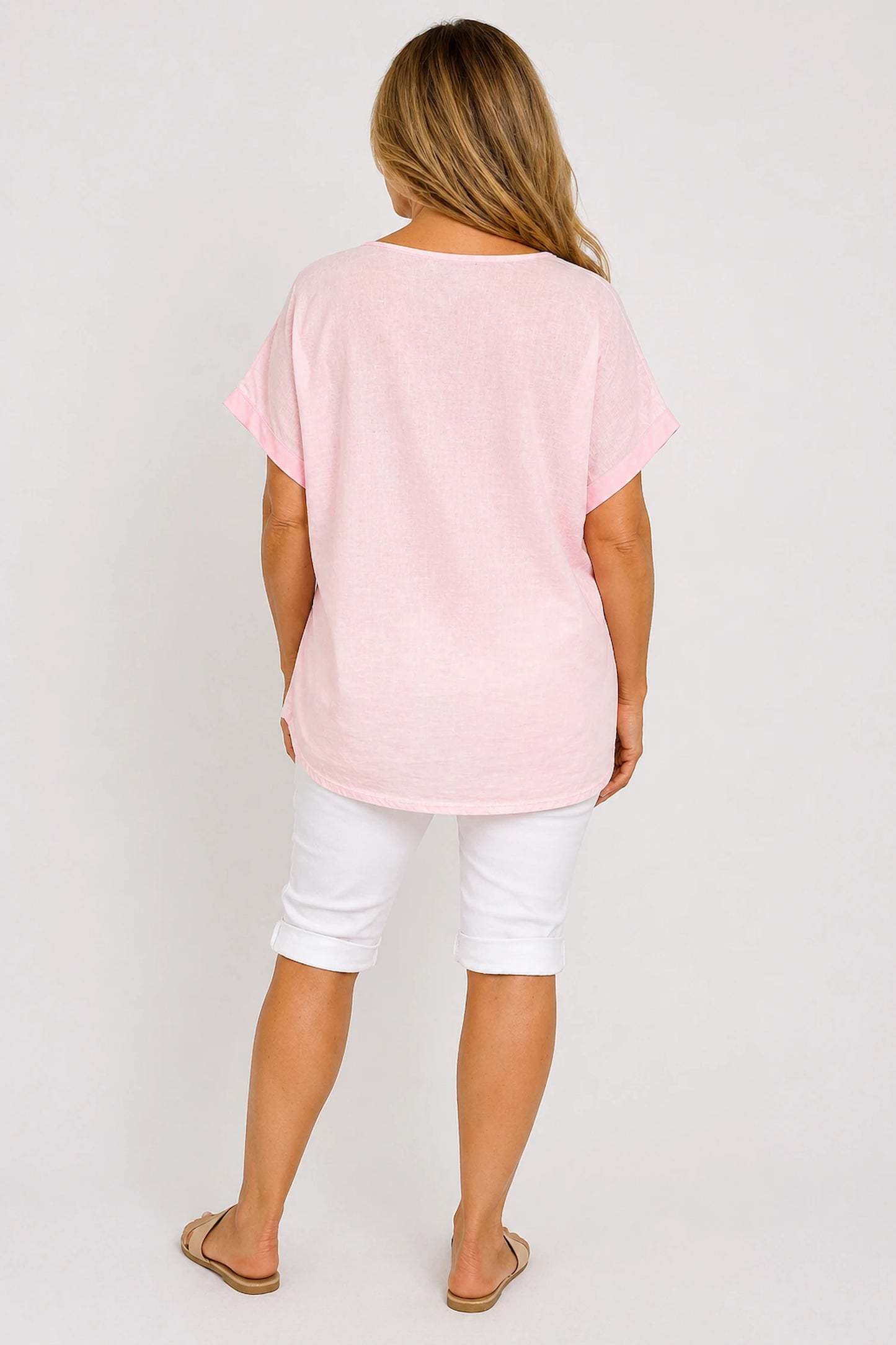 Linen Cotton Mix Diamanté Golden Leaf Carletta Top - Rose Gold