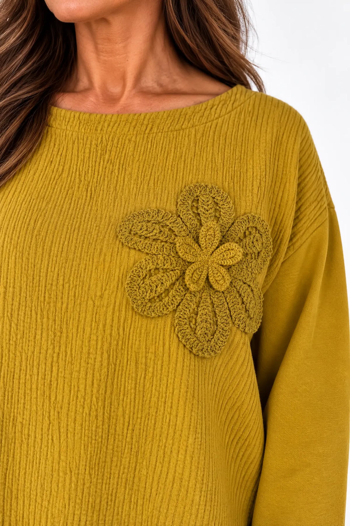 Cotton Embroidered Floral Tied Hem Flerissa Top - Mustard