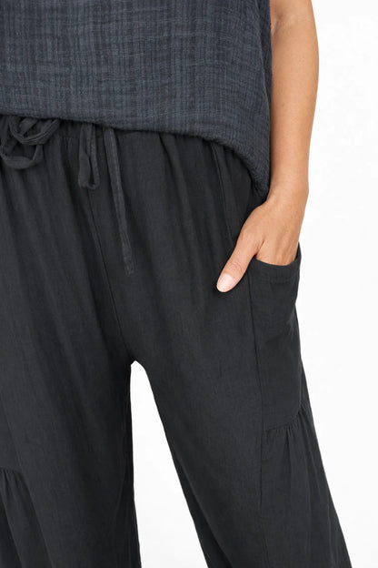 Double Patch Pocket Elasticated Waist Sienna Wide Leg Pants - Black