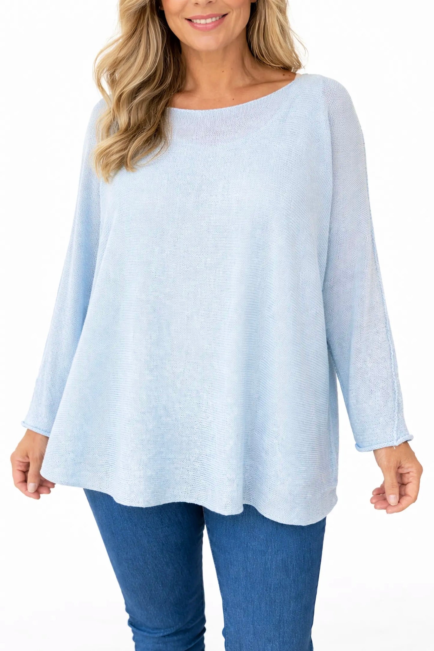 Cotton Seam Sleeve Vittoria Spring Knit Top - Baby Blue