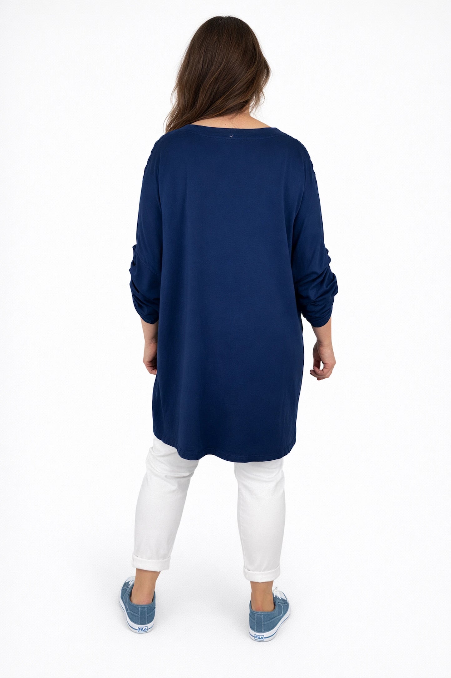 Cotton Crochet Detail Charmaine Button Sleeve Top - Navy
