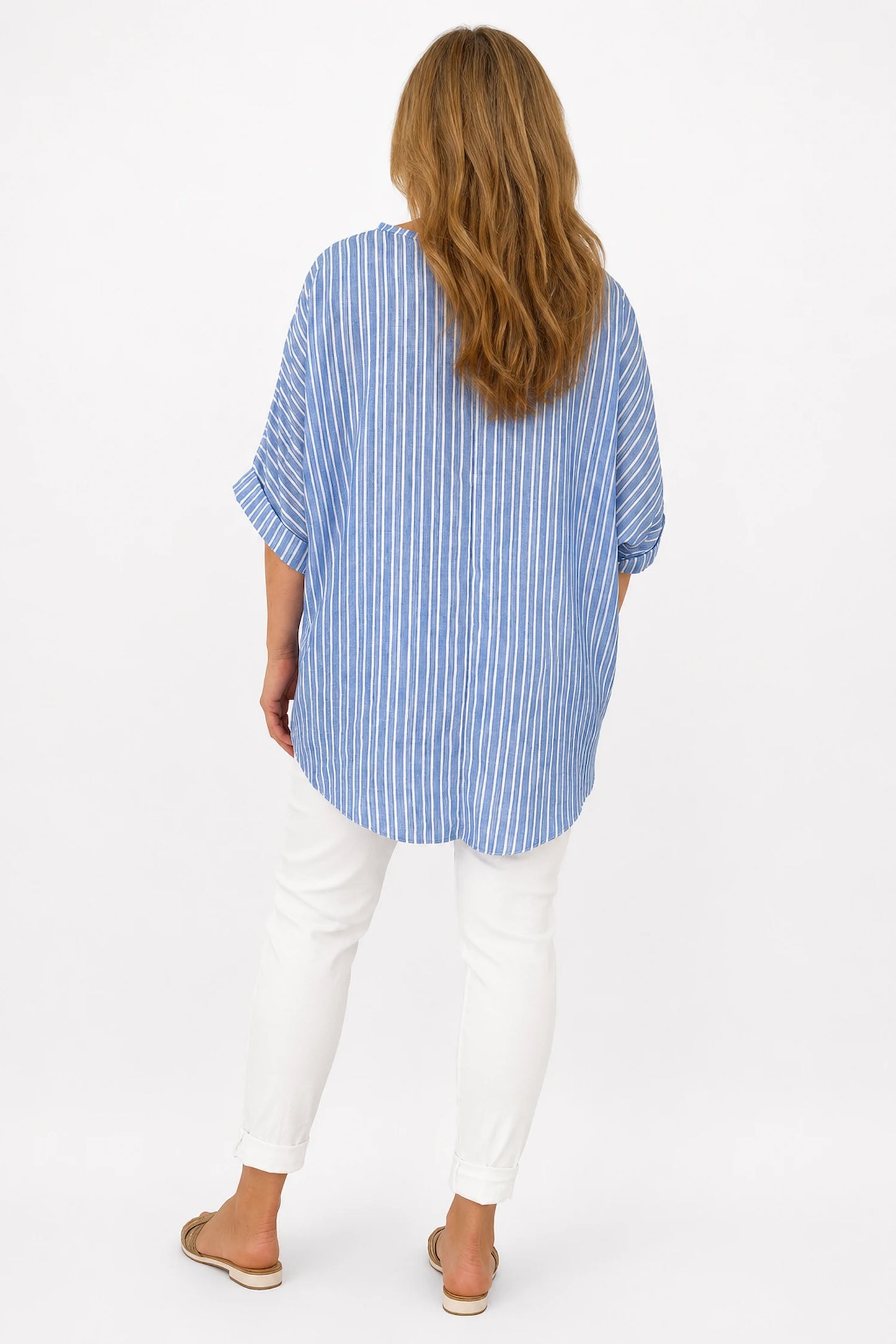 Chelsea Stripe Necklace Top - Washed Denim