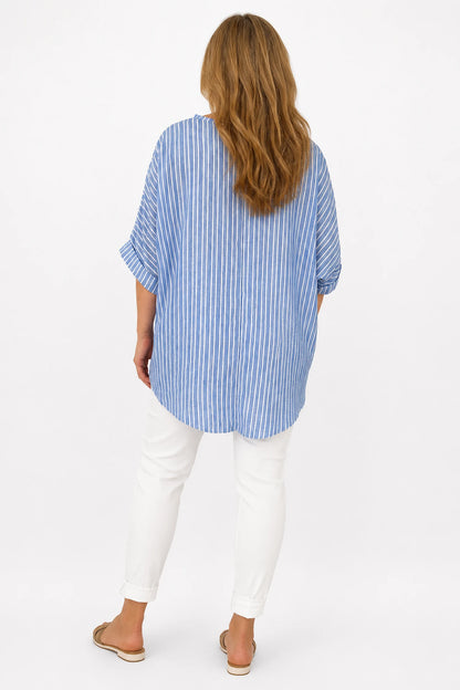 Chelsea Stripe Necklace Top - Washed Denim
