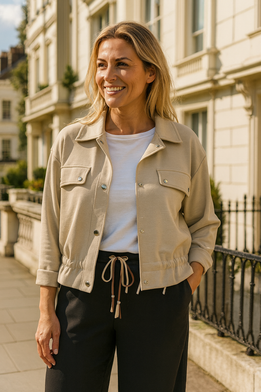Chelsea Cropped Button Detail Jacket - Stone