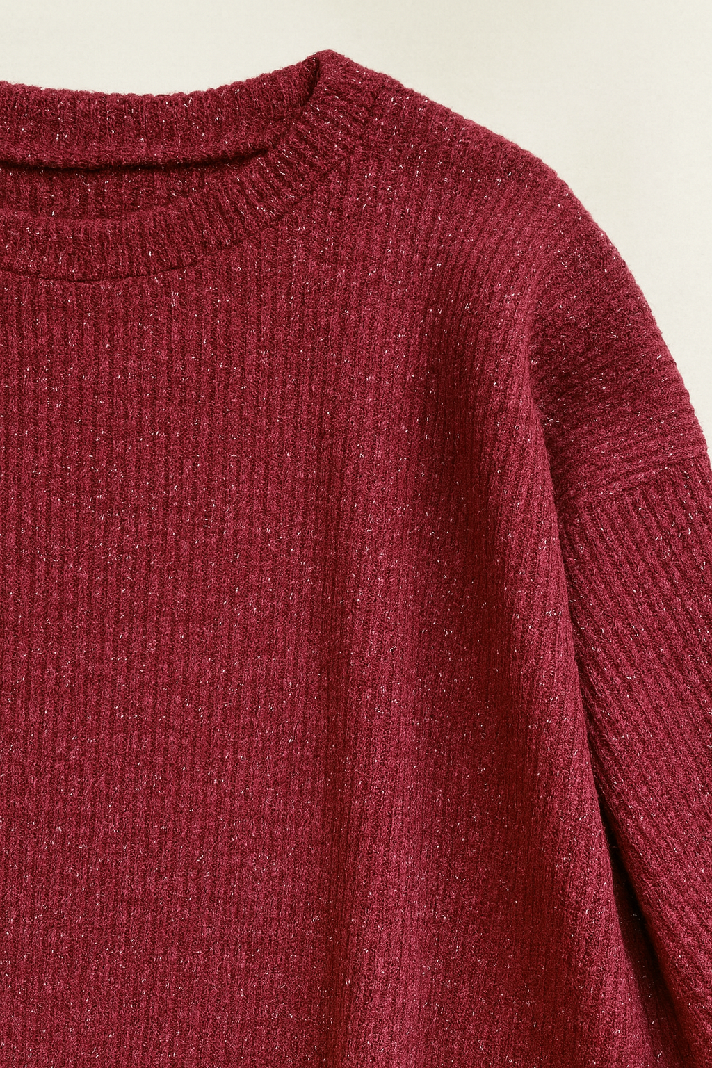 Wool Mix Sparkle Knit Venice Necklace Top - Wine