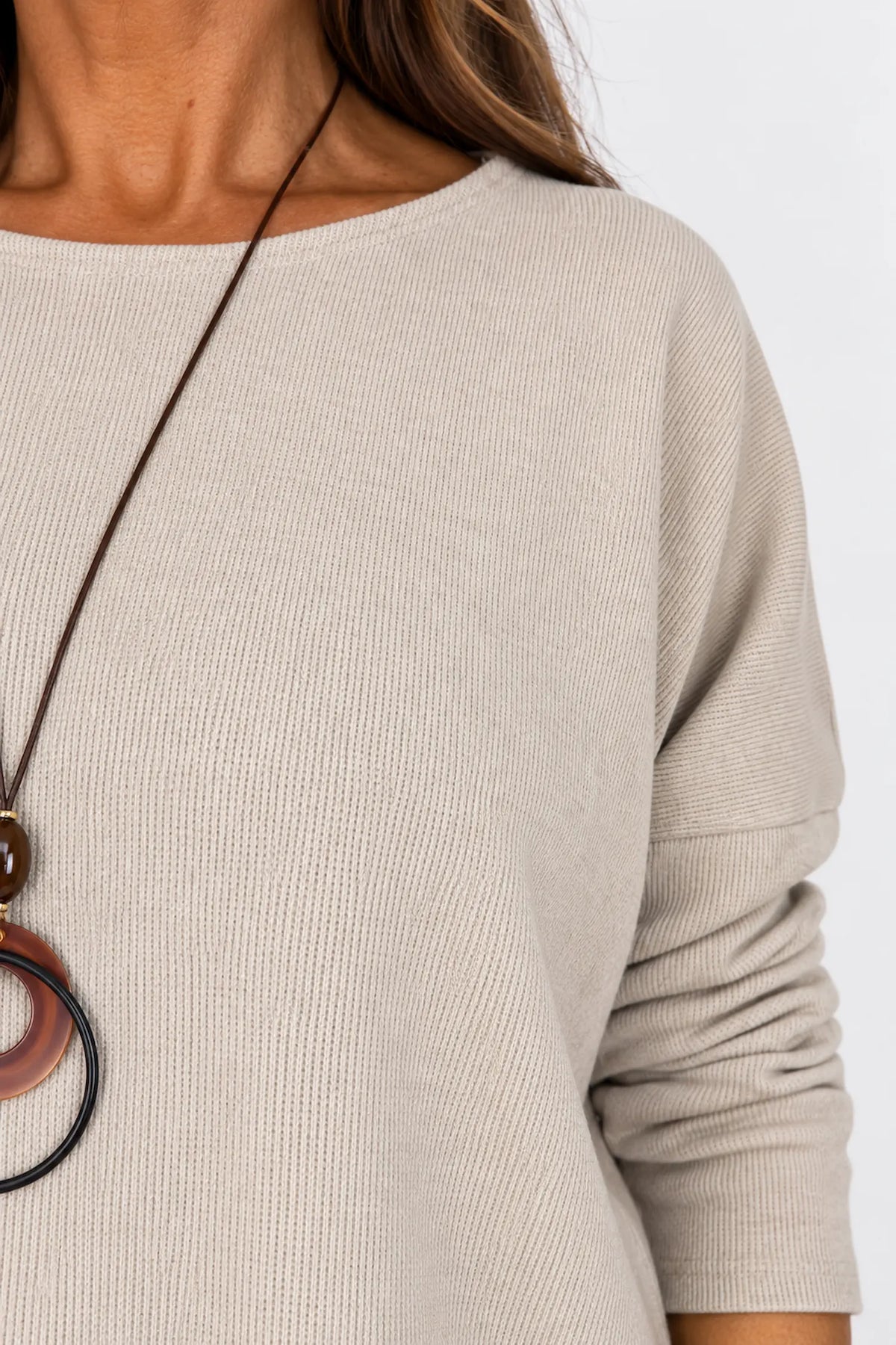 Sosa Ribbed Necklace Top - Beige