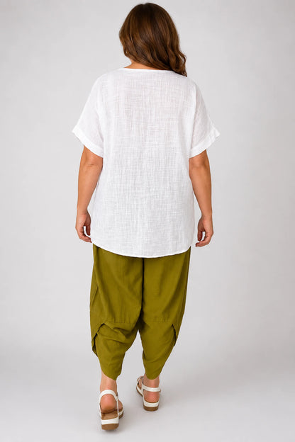 Pure Cotton Embroidery Anglaise Crochet Sleeve Devure Top - White
