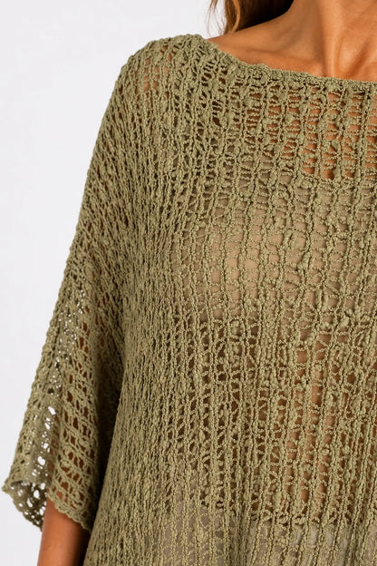 Amelia Ikat Premium Stitch Batwing Crochet - Biscuit