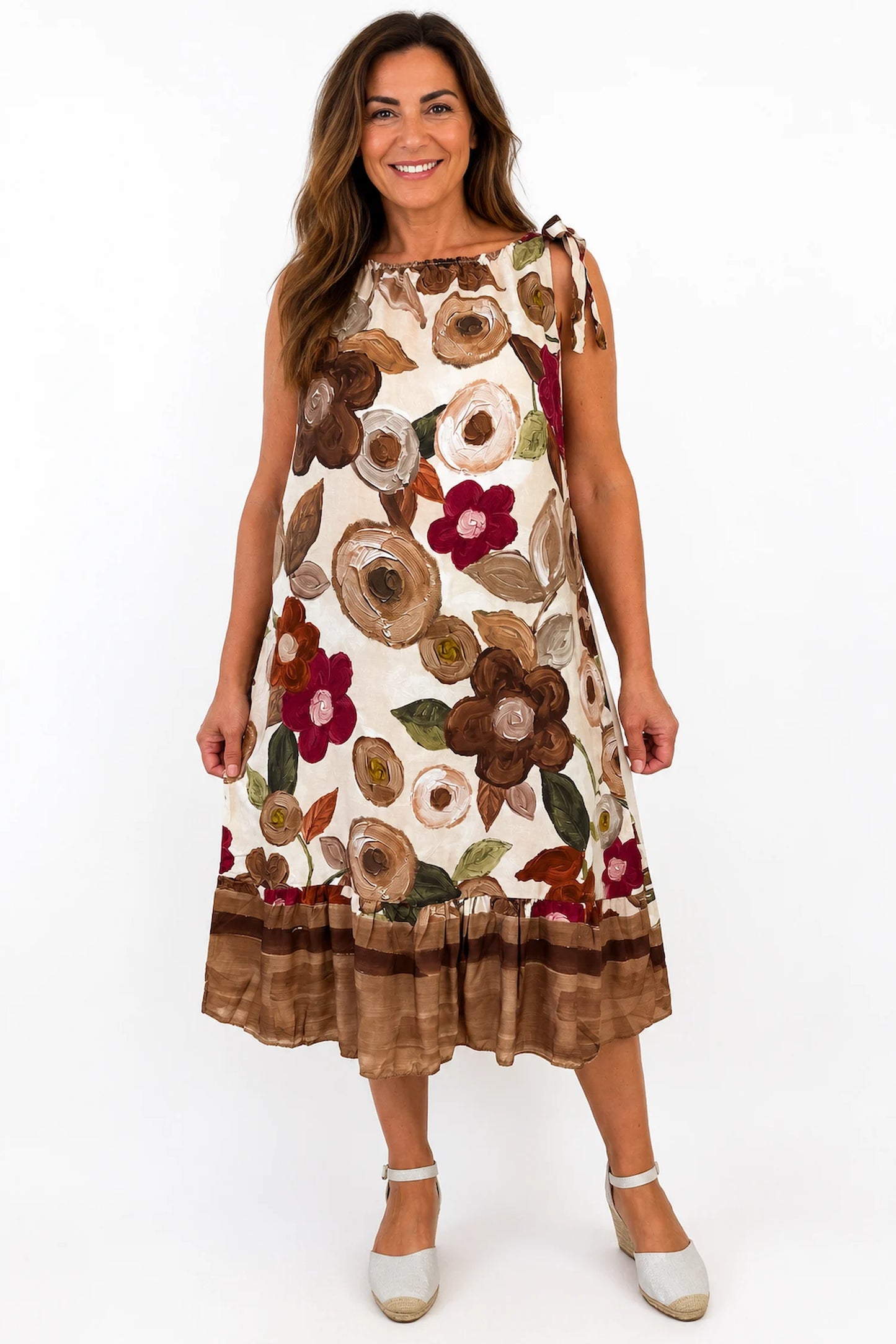 Tied Sleeve Detail Italia Garden Dress - Mocha