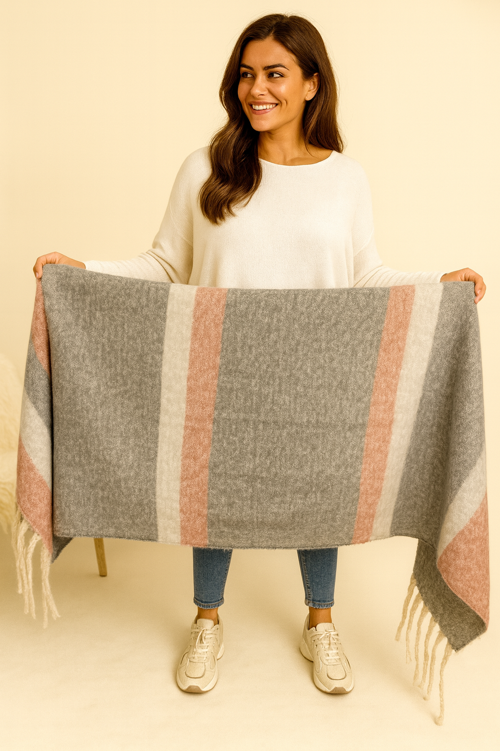 Soft Knit Mix Ashaya Scarf - Pink/Grey/Wolf Grey