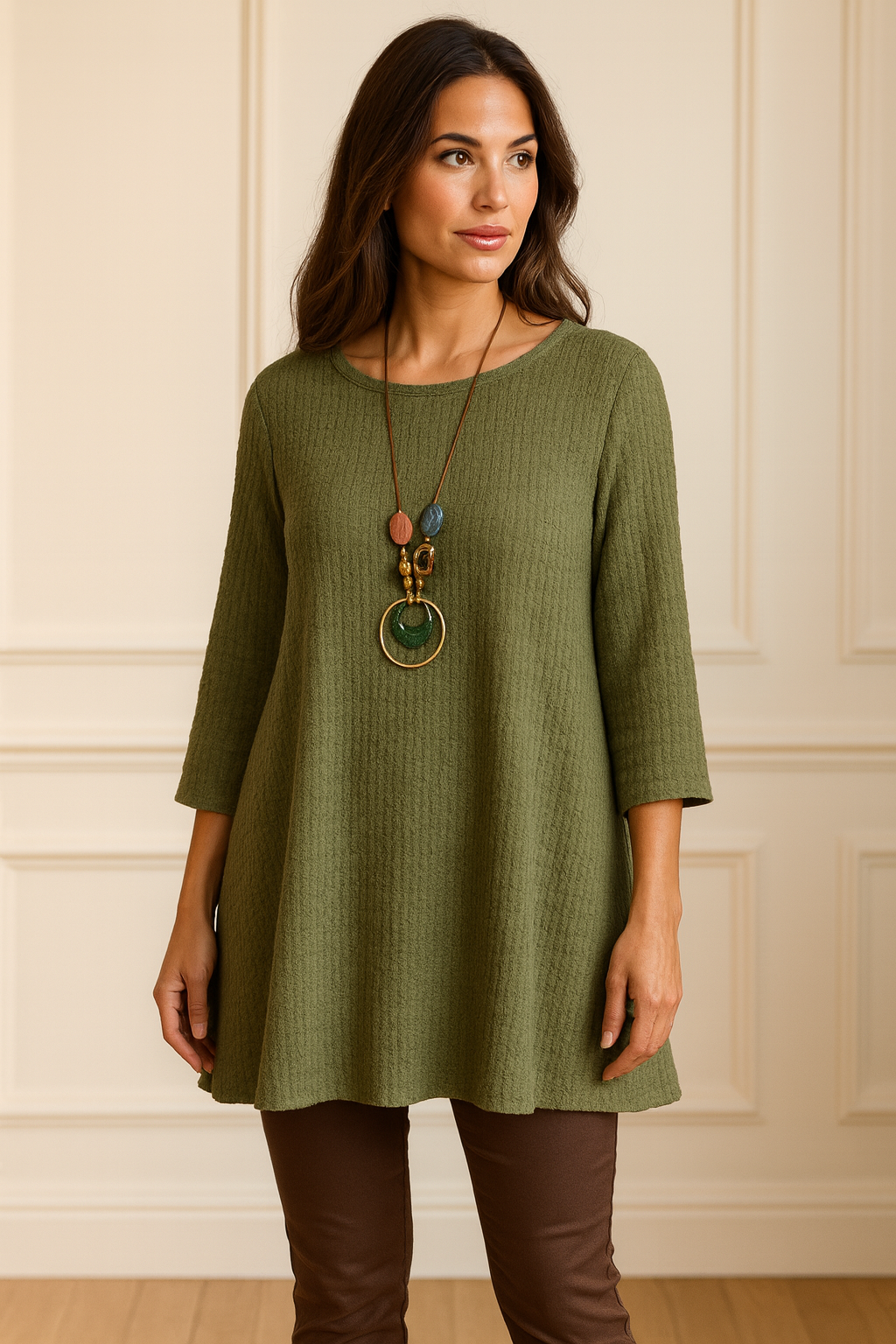 Felicity Necklace Top - Khaki