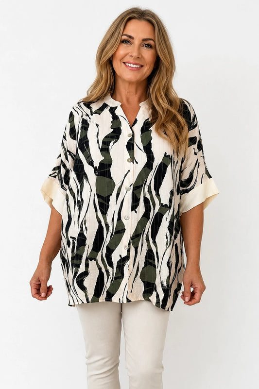 Gold Stitch Everet Button Shirt - Khaki