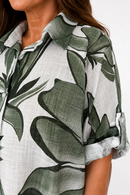 Pure Cotton Button Sleeve Milano Button Shirt - Palm Green