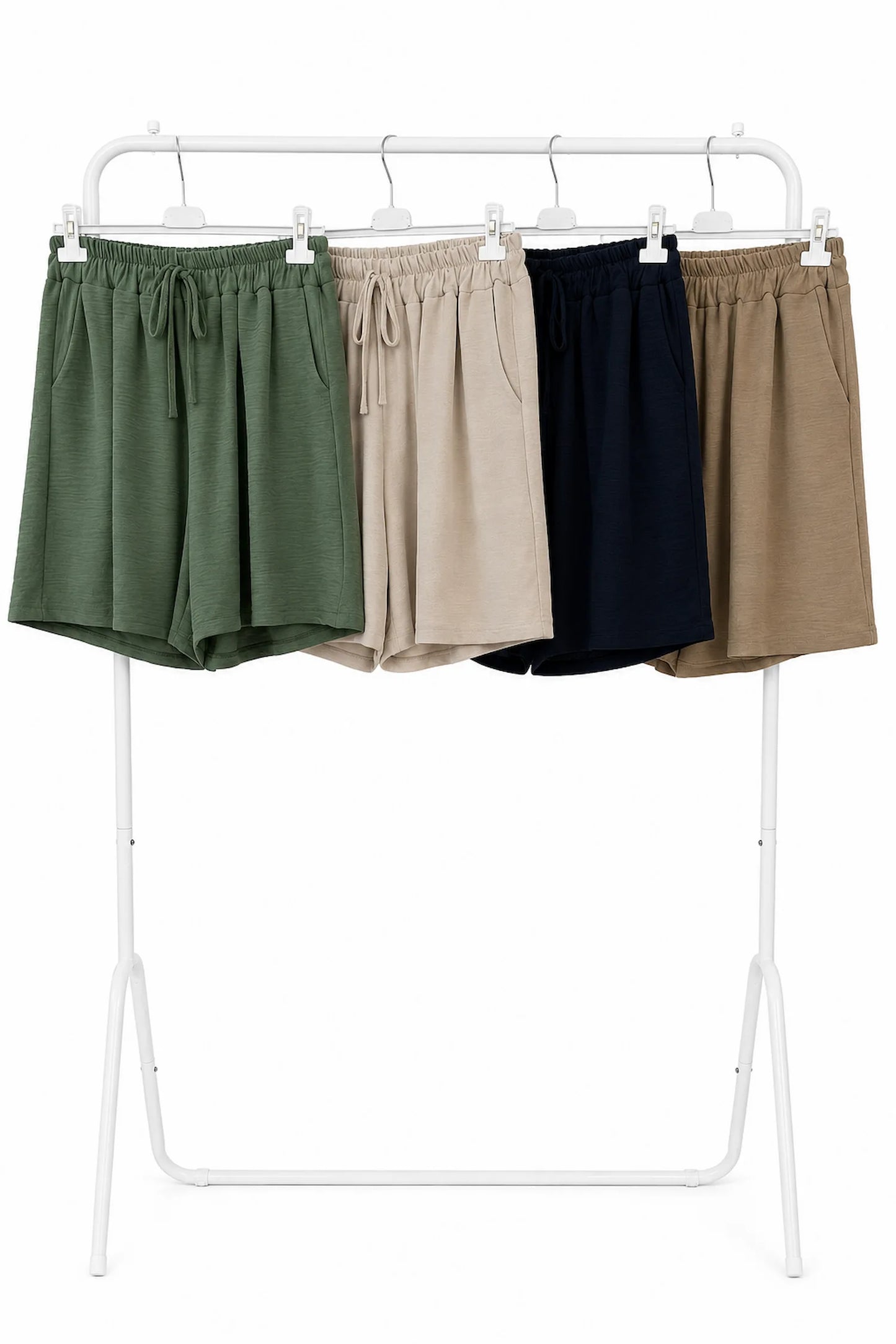 Double Pocket Elasticated Waist Lightweight Flow Mari Shorts - Mocha