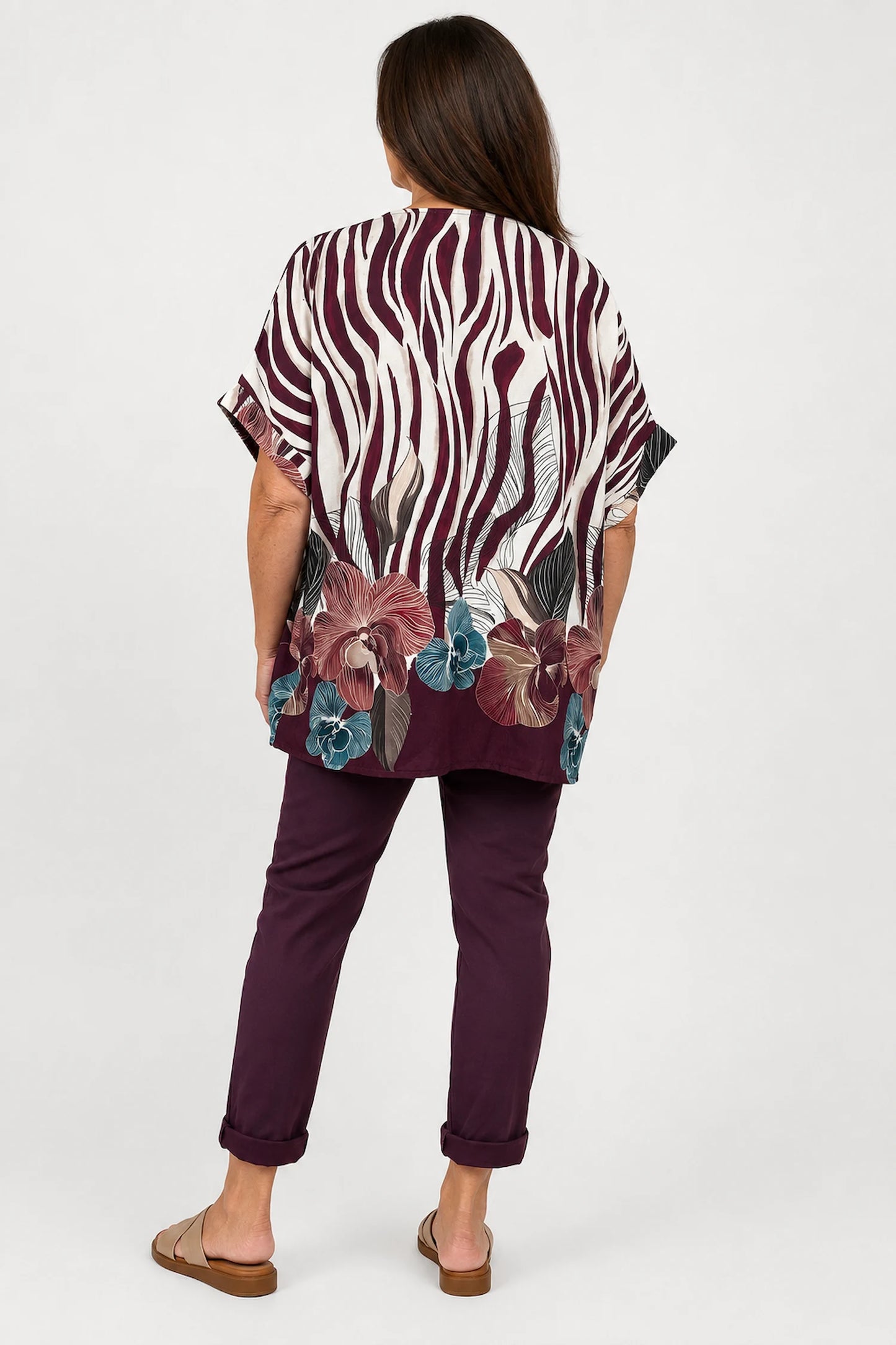 Lightweight Floral Zebra Kassi Top - Grape
