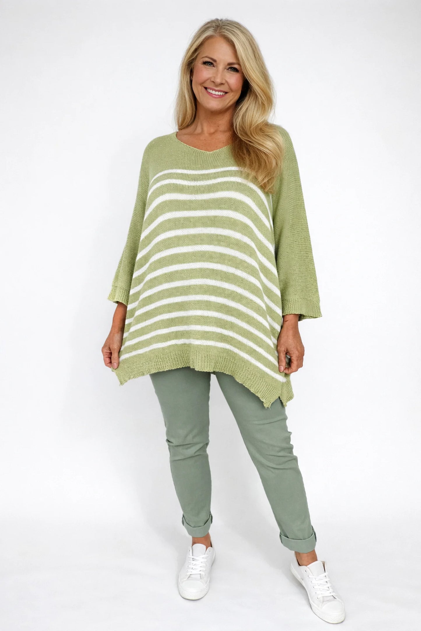 Cotton Serena Stripe Spring Knit Top - Lime