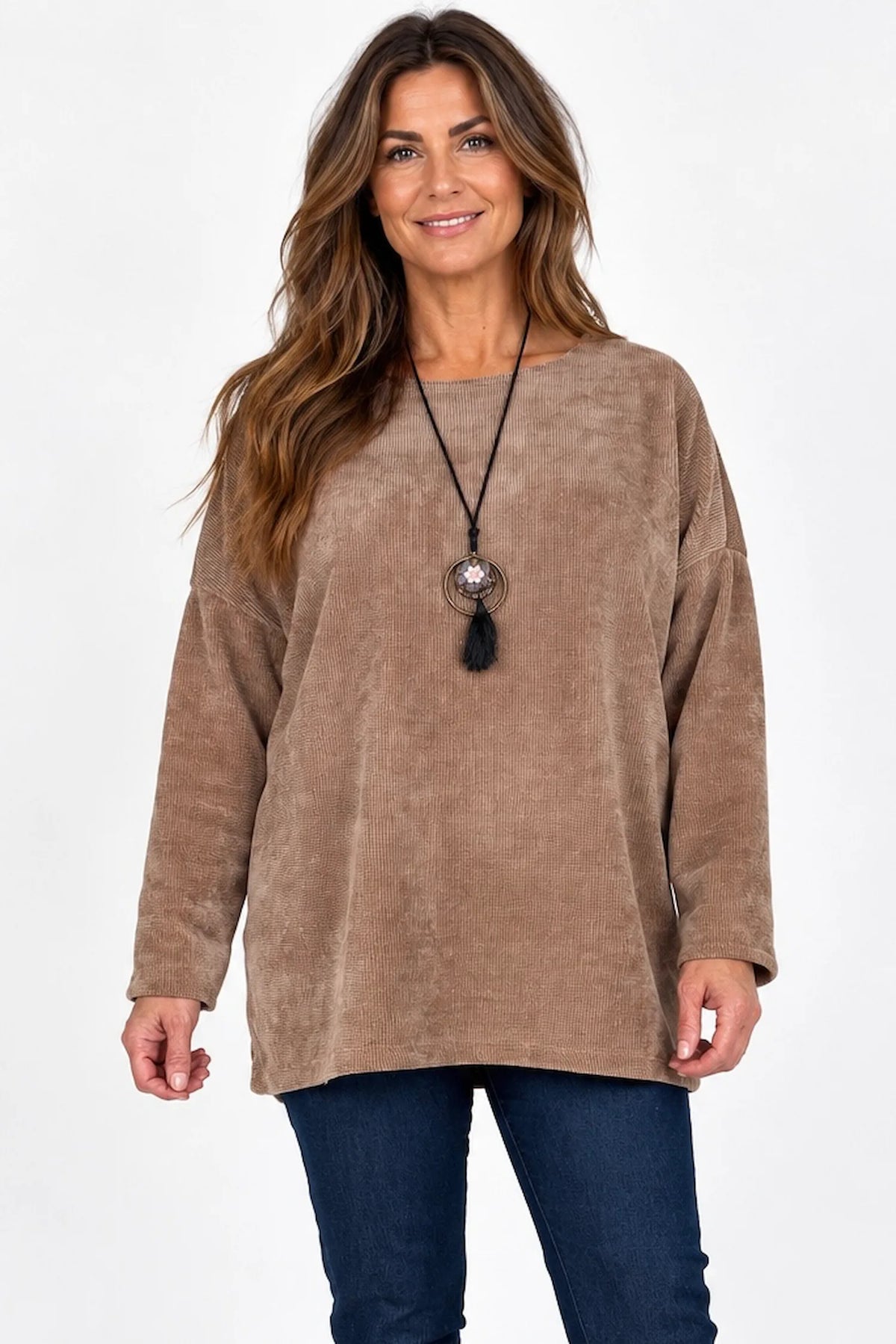 Ariana Chenille Necklace Top - Chestnut