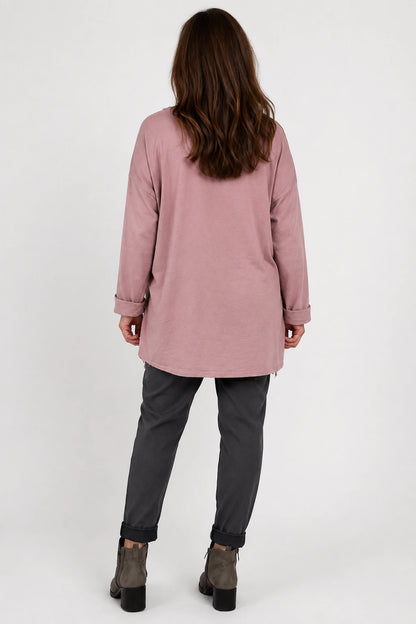 Cotton Diamanté Florence Tree Pocket Detail Tied Side Top - Rosewood Pink