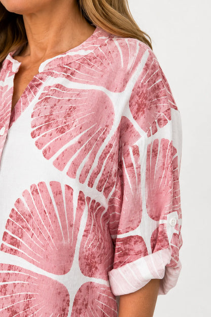 Button Sleeve Telia Tropical Button Shirt - Salmon Pink