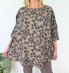 Golden Leopard Button Sleeve Top SS24