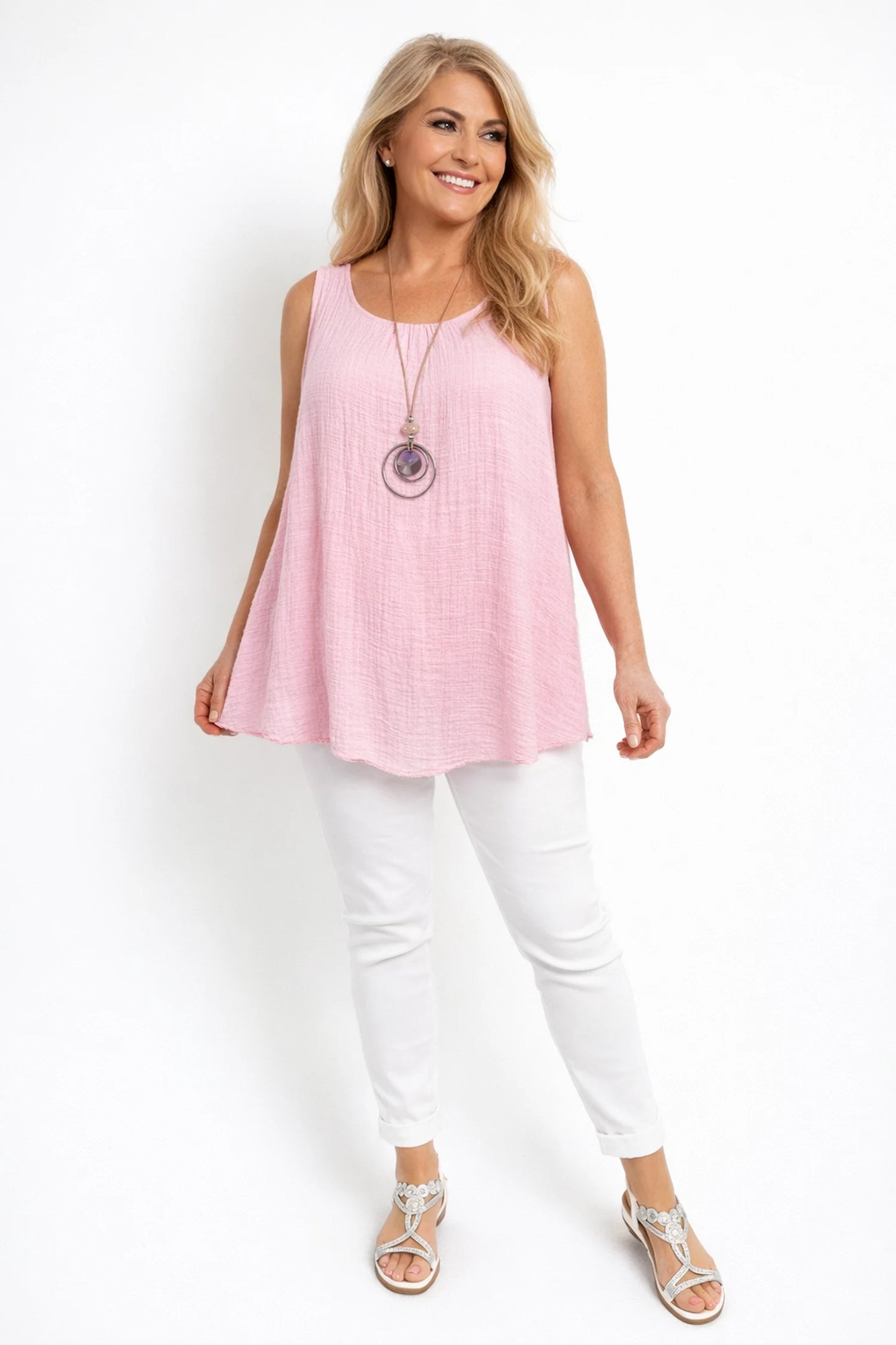 Fully Lined Cotton Italia Necklace Vest - Baby Pink