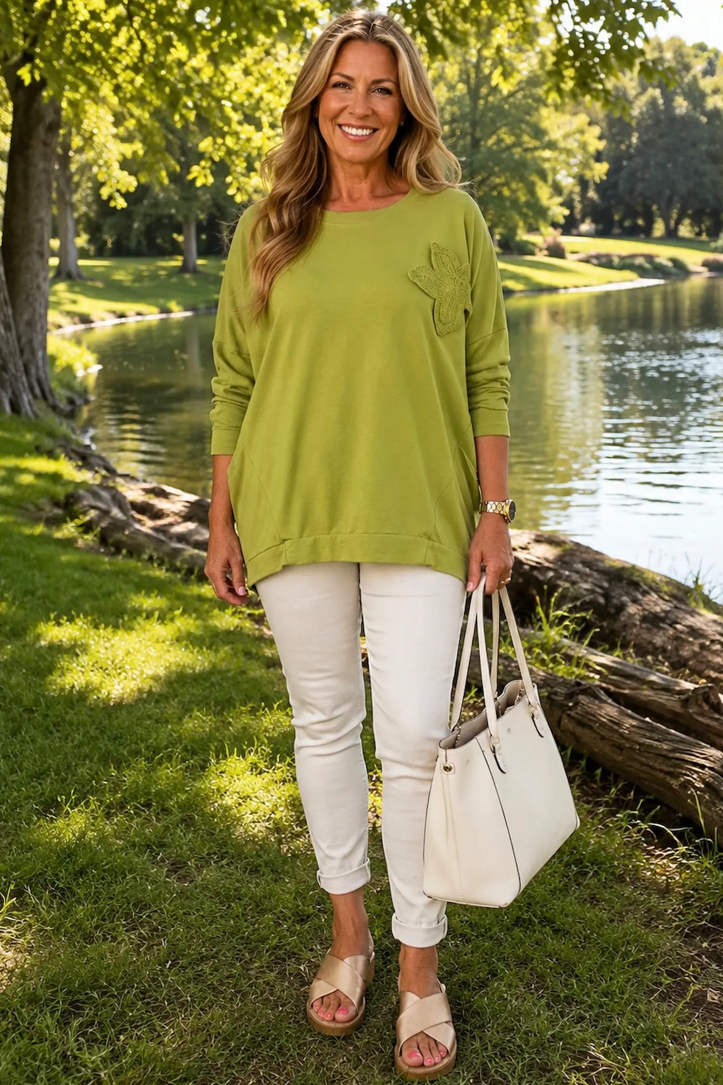 Pure Cotton Embroidered Floral Maxine Top - Lime