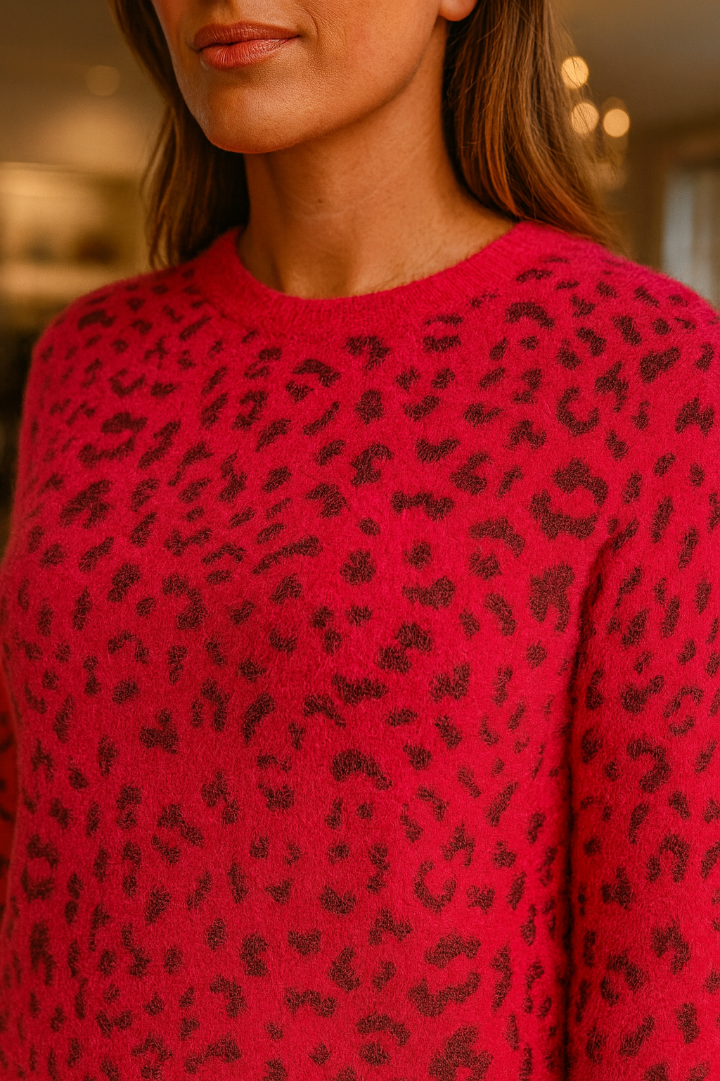 Super Soft Stretch Leopard Print Tissa Jumper - Red
