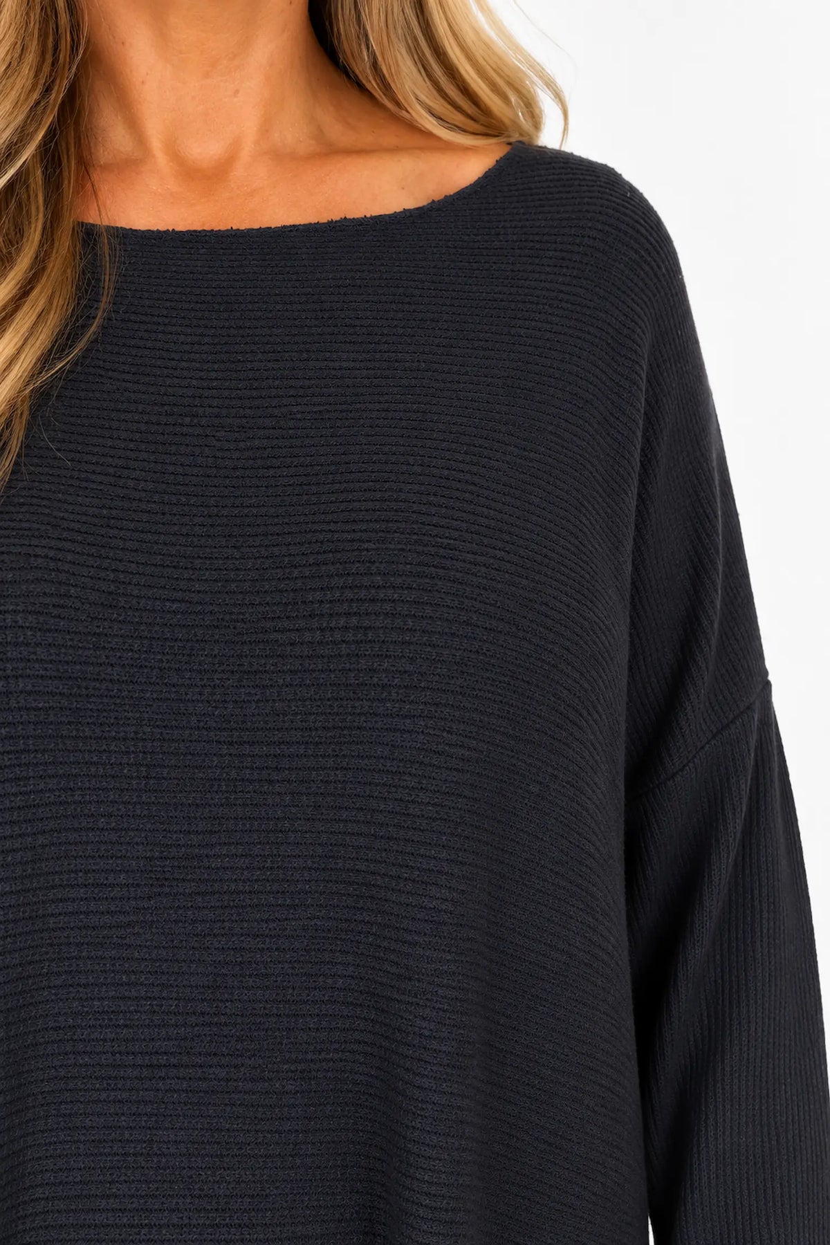 Wool Mix Ribbed Knit Porto Top - Black
