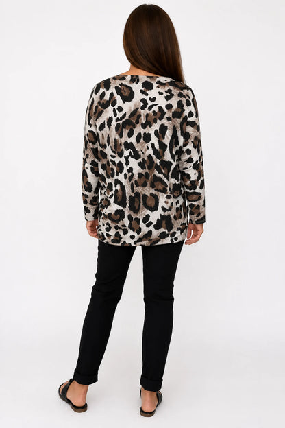 Fine Knit Carly Leopard Top - Beige