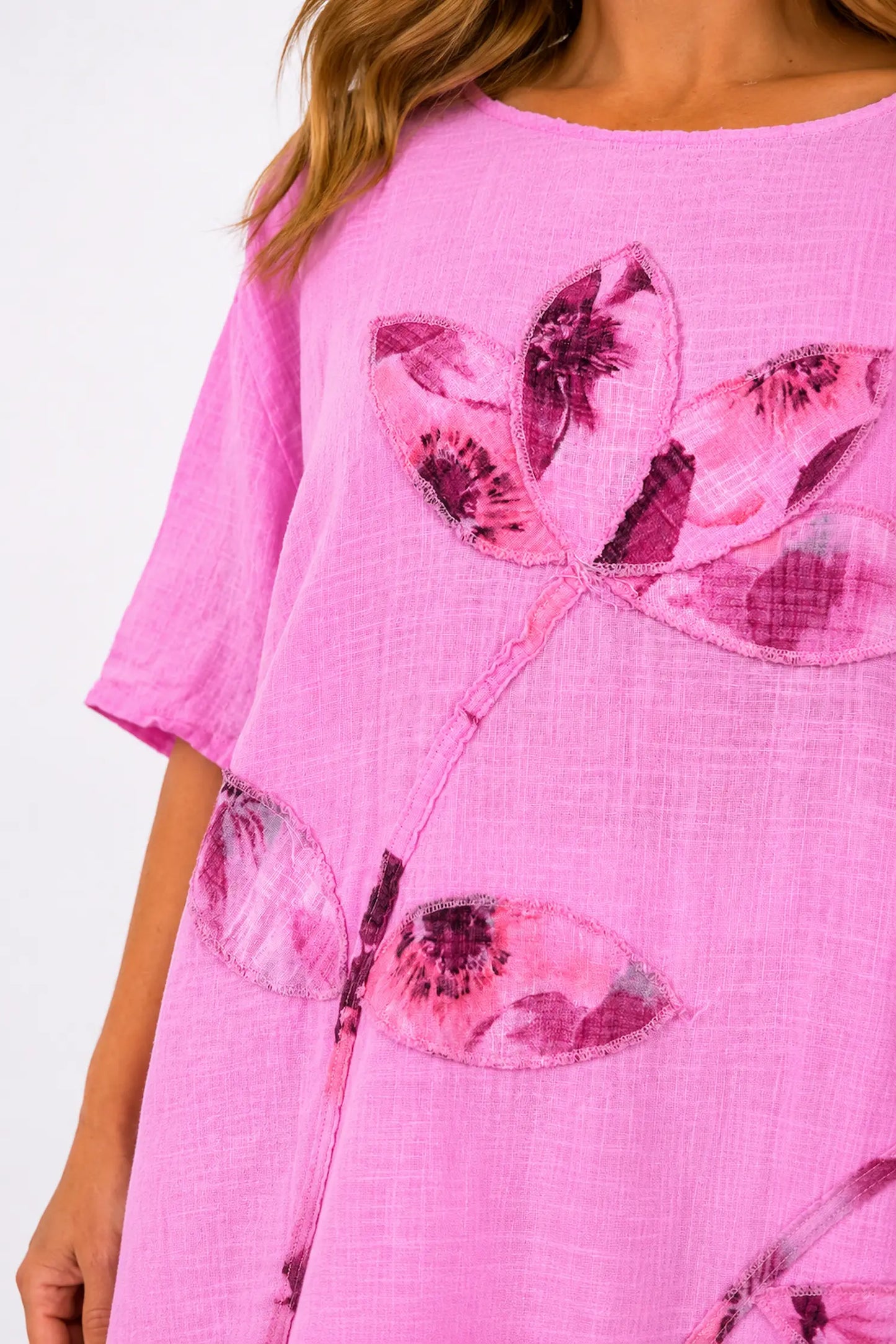 Pure Cotton Bianca Floral Top - Lipstick Pink