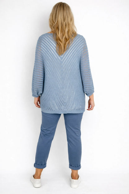 Cotton Batwing Positano Crochet Top - Denim