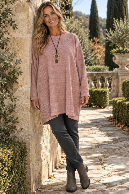 Victoria Chenille Necklace Tunic Top - Rosewood Pink