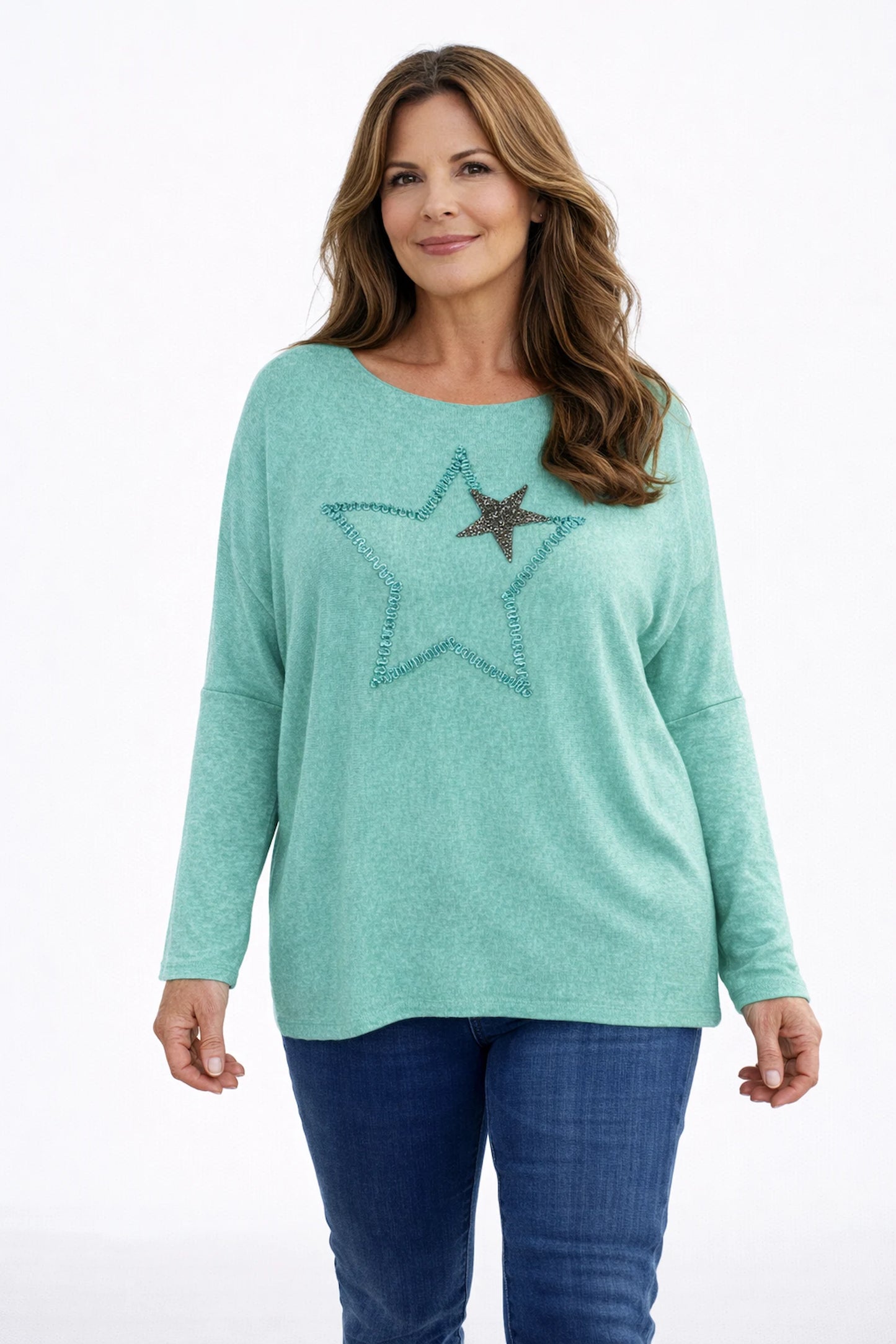 Soft Knit Sparkle Star Batwing Essela Top - Mint Green