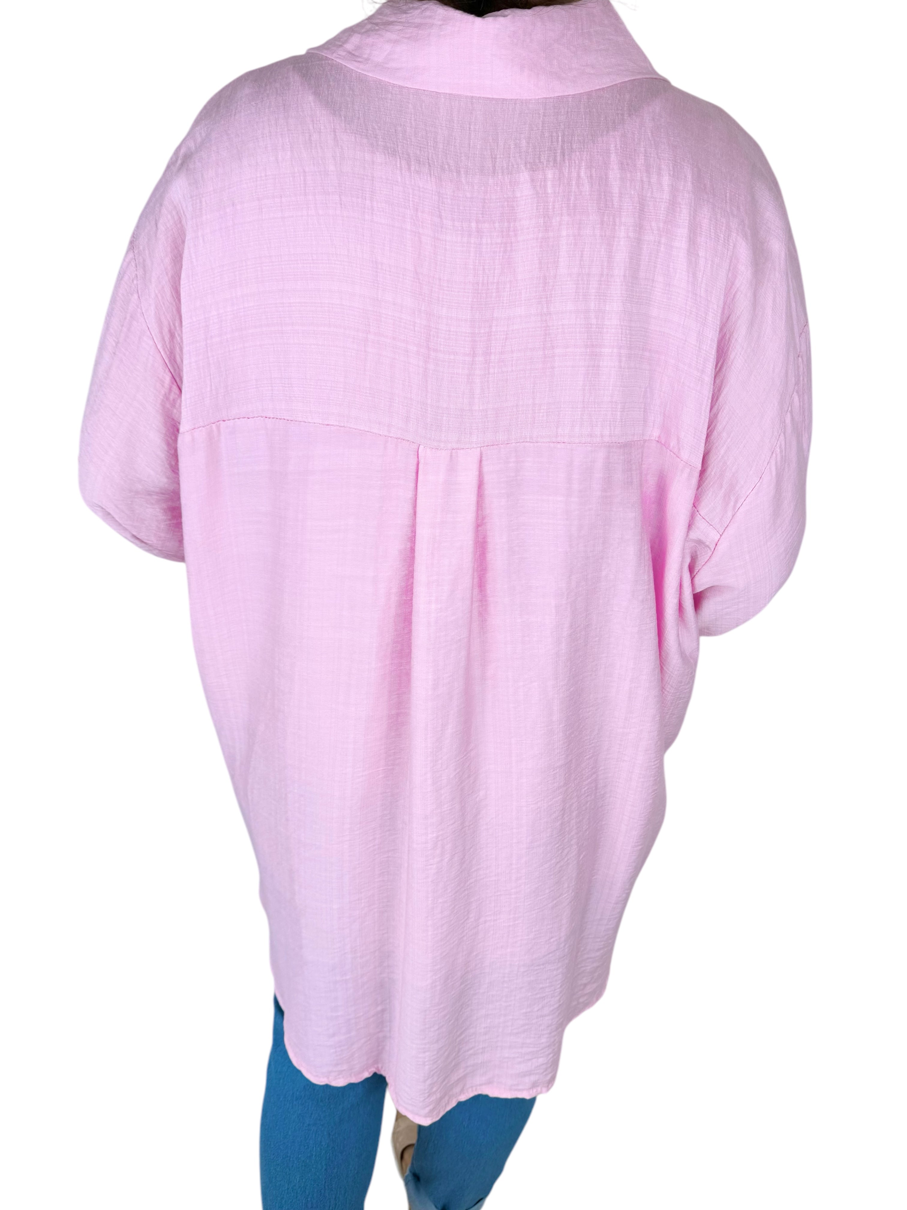 Premium Stitch Button Sleeve Viera Shirt - Baby Pink