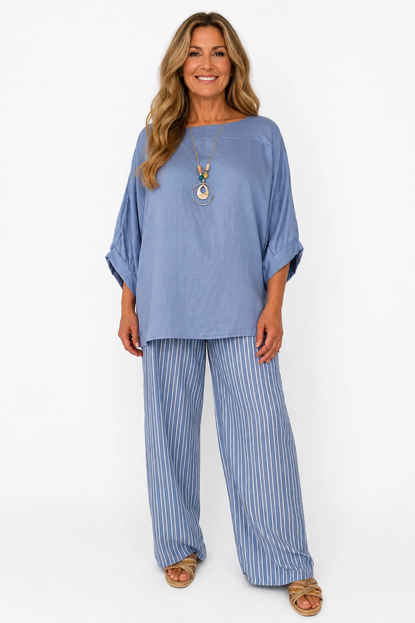 Relaxed Oversized Summer Flow Necklace Top - Denim