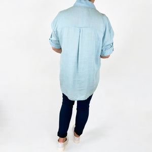 Button Sleeve Lila Denim Look Shirt - Light Denim