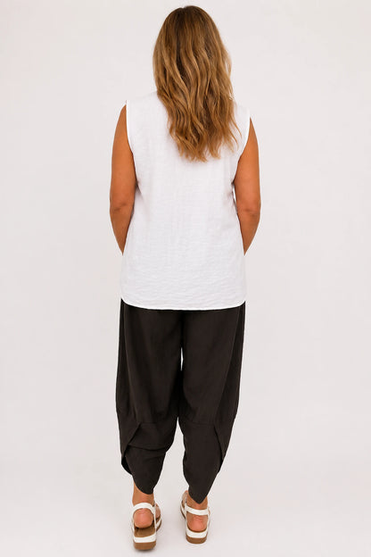 Embroidered Trim Carvela Sleeveless Top - White