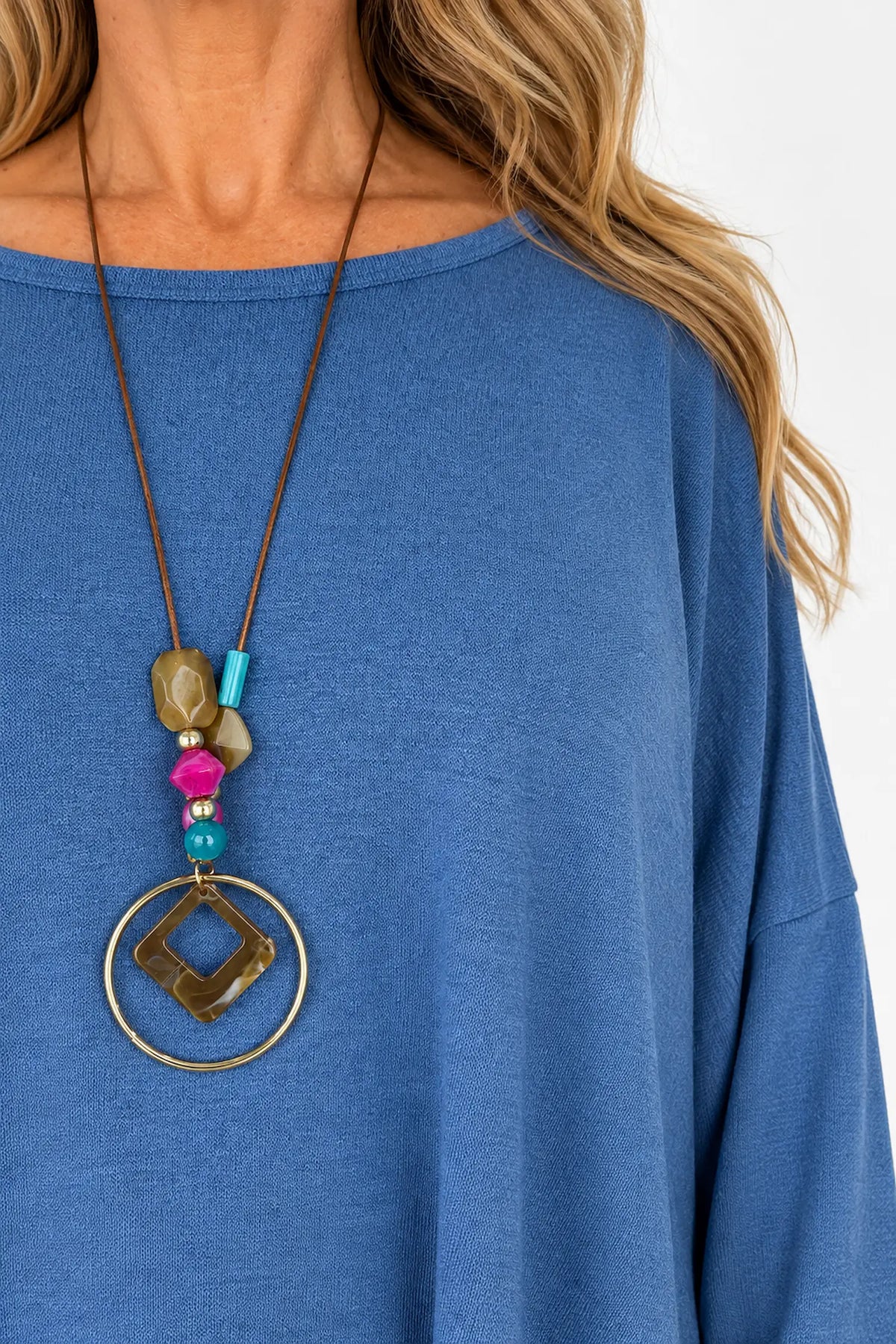Fine Knit Como Necklace Top - Denim