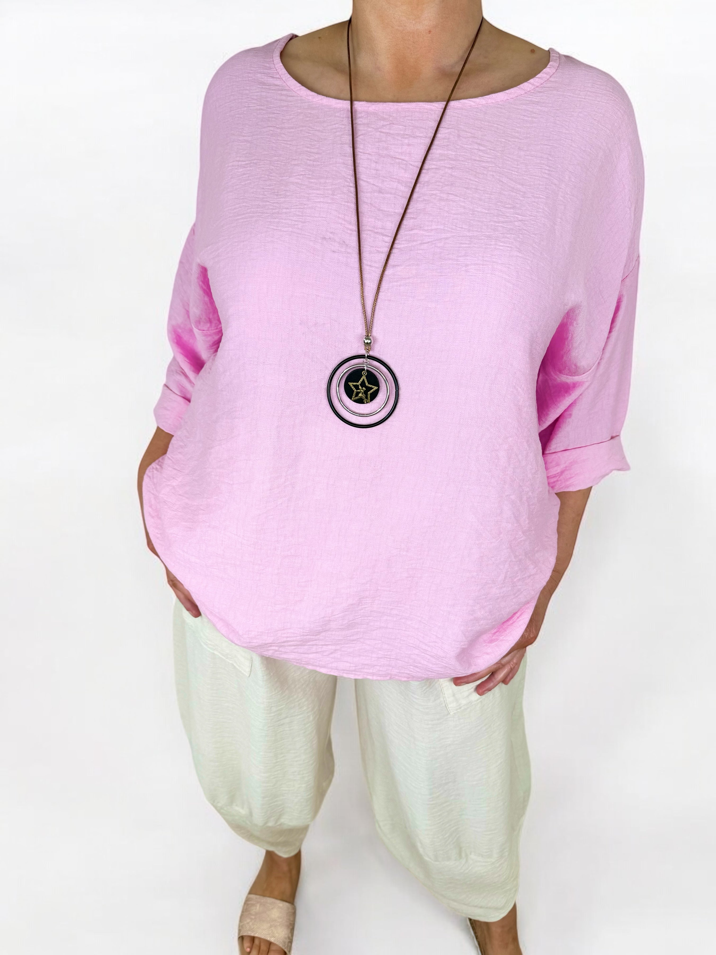 High Low Valentina Necklace Top - Baby Pink
