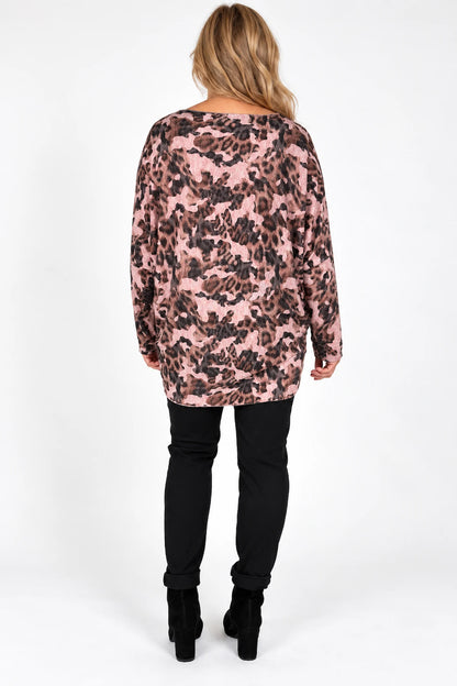 Fine Knit Kara Leopard Top - Rosewood Pink