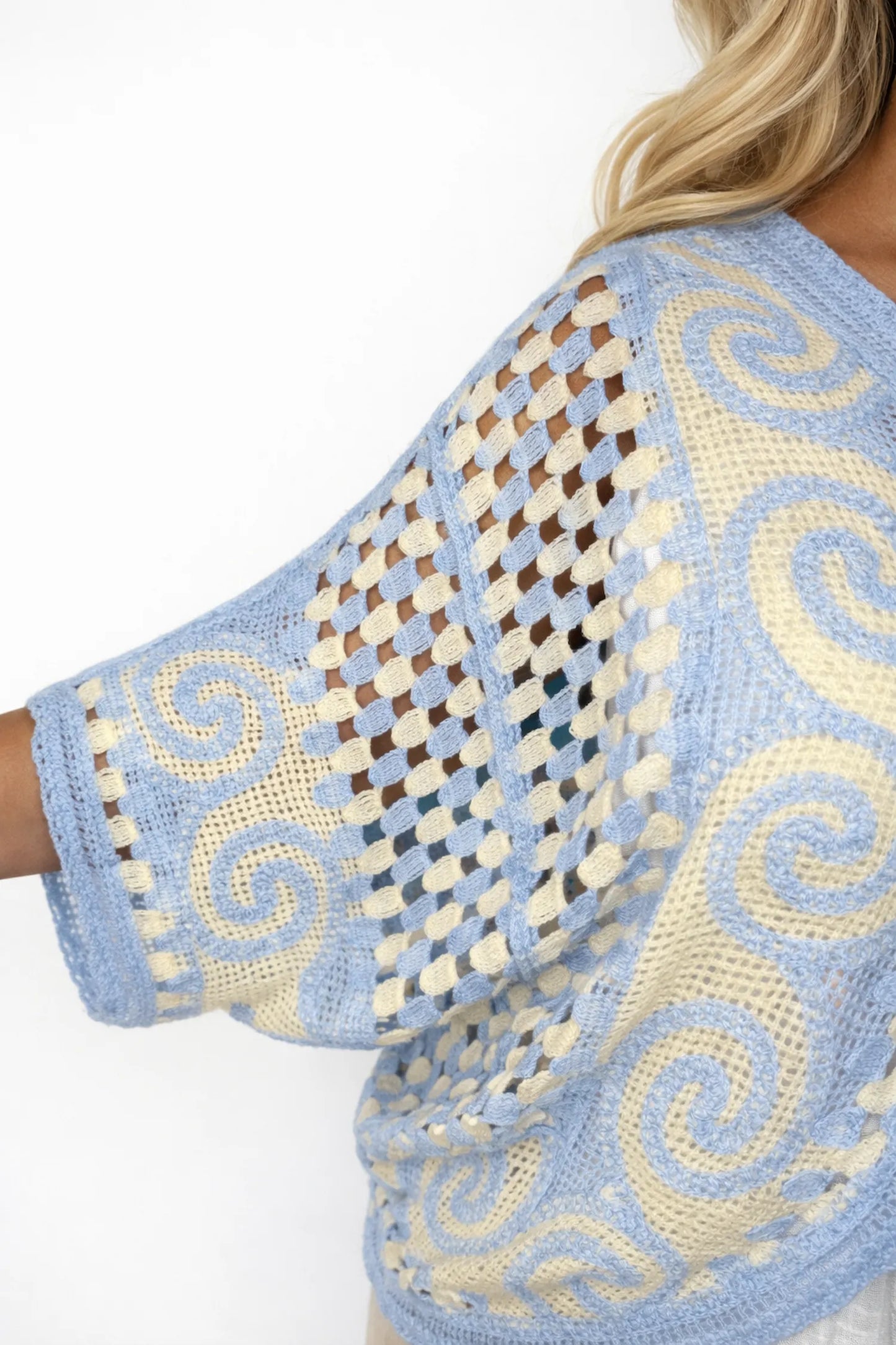 Pure Cotton Paola Button Crochet Cardigan - Baby Blue