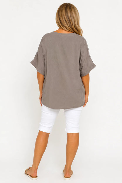 Cotton Harriet Stripe Top - Mocha