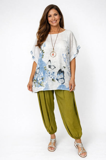 Pure Cotton Floria Butterfly Necklace Top - White