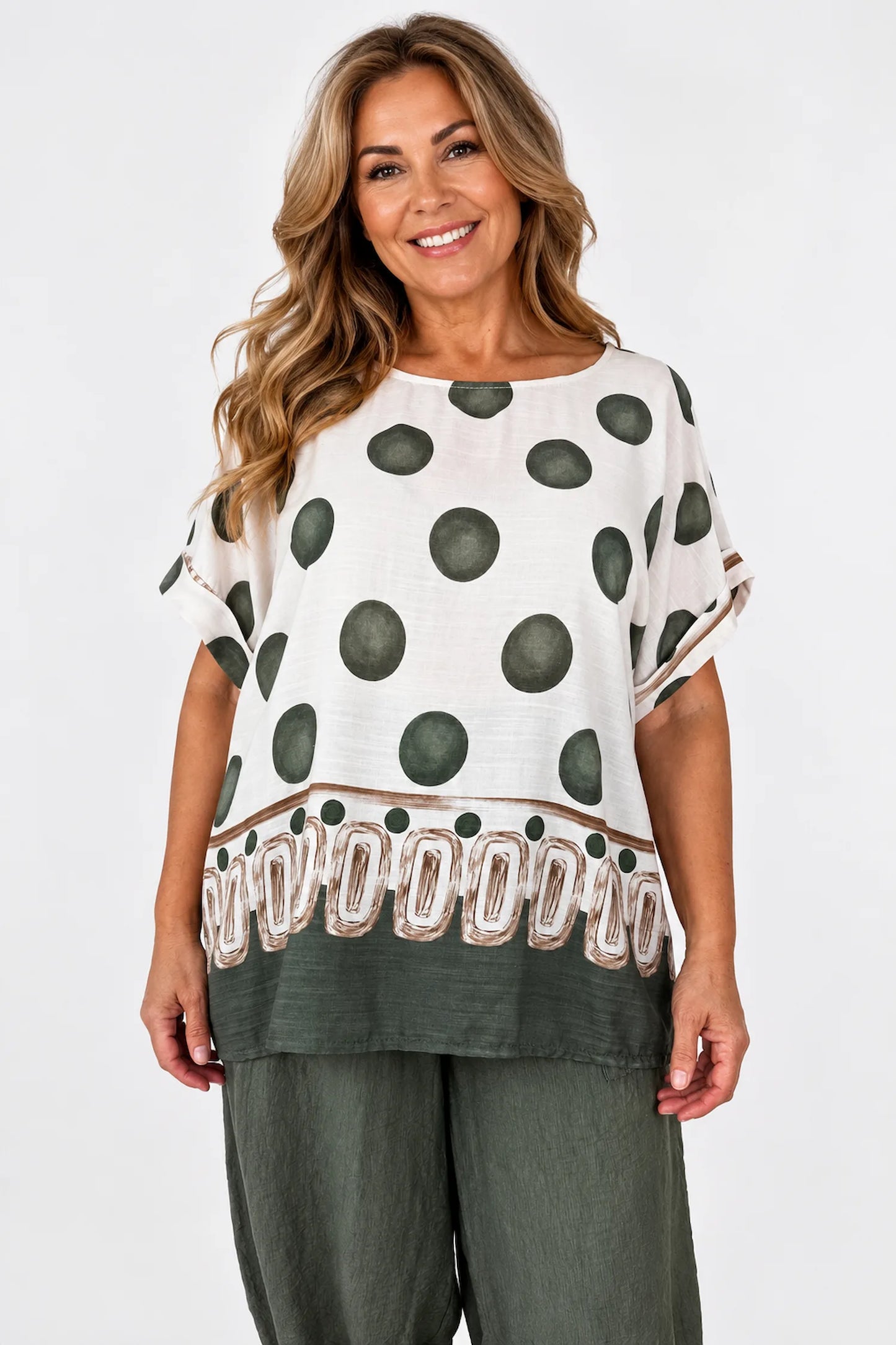 Lightweight Spotted Elizabeth Top - Khaki