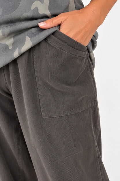 Pure Cotton Needlecord Double Panel Pocket Elasticated Waist Fara Pants - Mocha