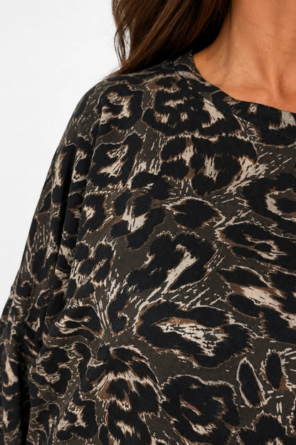Pure Cotton Divera Leopard Top - Chocolate